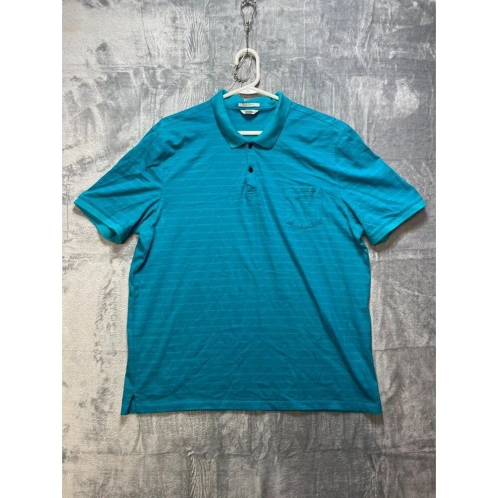 Calvin Klein Men's Liquid Cotton Polo Shirt Teal Short Sleeve XL